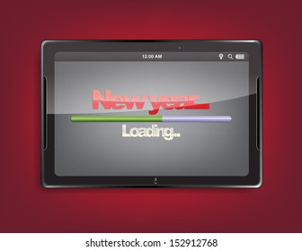 Tablet computer with the message "New year..." and a loading bar on the screen. (EPS10 Vector) - Powered by Shutterstock - Get 15% off with code: PIKWIZARD15