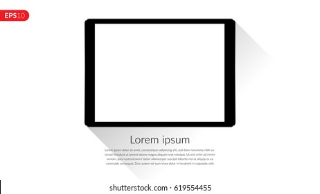 Tablet computer, mobile, mockup composition isolated on white background with blank screen. Front view black tablet realistic vector illustration for printing and web element.