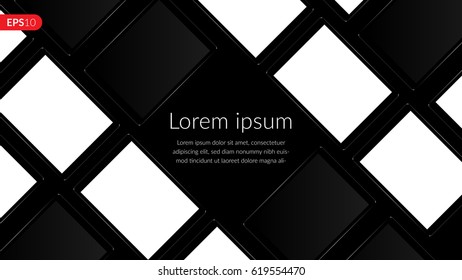 Tablet computer, mobile, mockup composition isolated on black background with blank screen. Front view realistic vector illustration for printing and web element.