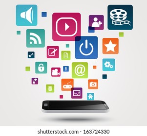Tablet computer and mobile phones with colorful application icon