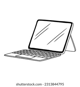 Tablet Computer Mobile Stand Blank Screen Drawing Doodle Art Vector