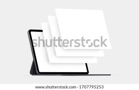 Tablet computer mockup with blank wireframing pages. Concept for showcasing web-design projects. Vector illustration