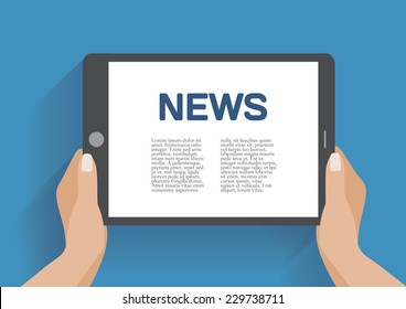 Tablet computer with news icon on the screen. Flat design concept. Eps 10 vector illustration