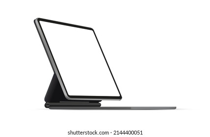 Tablet Computer on Stand Case, Isolated on White Background, Side Perspective View. Vector Illustration