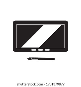 Tablet computer and pen, graphic or drawing tablet vector icon