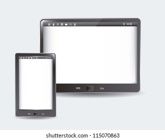 tablet computer and phone over gray background. vector illustration