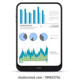 Tablet Computer Screen With Financial Charts and Graphs