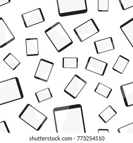 Tablet computer seamless pattern background. Business flat vector illustration. Realistic device sign symbol pattern.