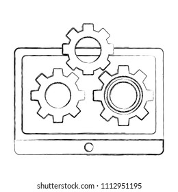 tablet computer and setting gears teamwork