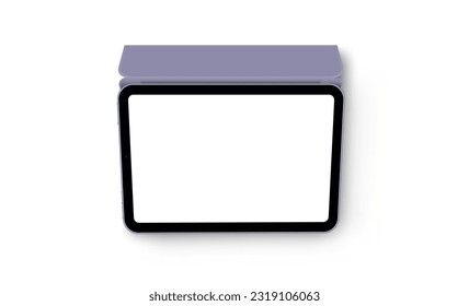 Tablet Computer With Smart Case, Blank Screen, Top View, Isolated on White Background. Vector Illustration