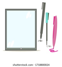 Tablet  computer smart phone and pen equipment technology digital. Pattern wallpaper for backdrop. Business brochure cover wed design. Eps10 vector illustration. Isolated on White background.
