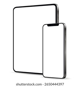 Tablet computador e smartphone mockup com tela em branco isolado no fundo branco