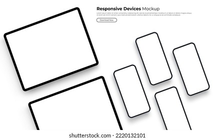 Tablet Computer and Smartphone Mockup With Space for Text. Blank Concept for Mobile App Design, Isolated on White Background. Vector Illustration