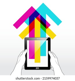 A Tablet computer is streaming hi-speed data to the internet.