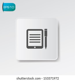 Tablet computer symbol on white button,vector