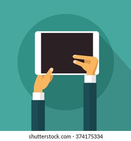 Tablet Computer Touch Finger, Social Network Communication Concept  Vector Illustration