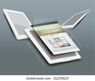 Tablet Computer with Website Template Vector Design