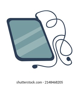 Tablet Computer With Wired Headphones Semi Flat Color Vector Object. Portable Computing Device. Full Sized Item On White. Simple Cartoon Style Illustration For Web Graphic Design And Animation