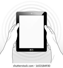 A Tablet computer wirelessly Hi-Speed accessing the Internet and streaming various entertainment media, information, and online services.