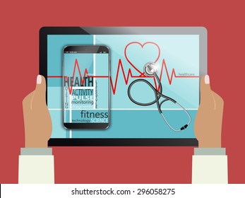 Tablet computer with the words health as concept