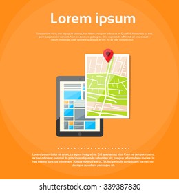 Tablet Computer World Map Gps Globe Navigation Vector Illustration