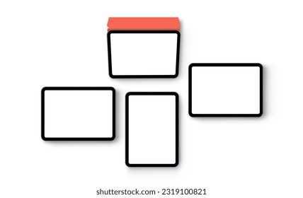 Tablet Computers With Blank Screens, Top View, Isolated on White Background. Vector Illustration