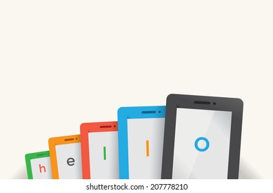 Tablet computers with Hello text background and copy space for your text.  Idea - Social networking, online messaging and chats, internet friendship.