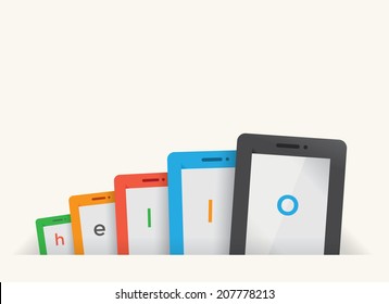 Tablet computers with Hello text background and copy space for your text
