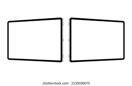 Tablet Computers Mockups with Blank Horizontal Side View Screens. Vector Illustration