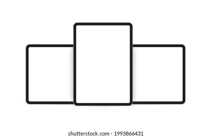 Tablet Computers Mockups with Vertical and Horizontal Screens, Isolated on White Background. Vector Illustration