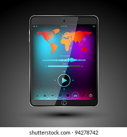 Tablet concept with big touch screen and speakers. Vector illustration