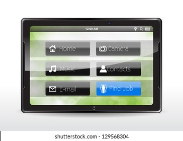 Tablet concept with a blue "Find Job" button