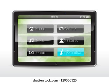 Tablet concept with a blue "Information" button