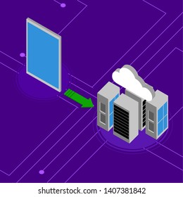 Tablet connected to a 3d cloudc omputing network - Vector
