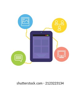 dispositivos de conexión de tablet. Gadget para conectividad global. ilustración vectorial de diseño gráfico plano.