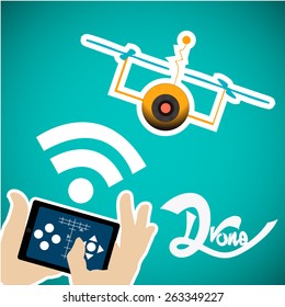 tablet control yellow drone two  helix over blue  background
