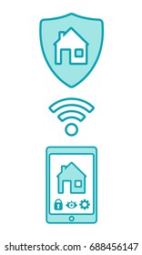 Tablet controls smart house. Smart home. Great concept for mobile app. Vector illustration. Flat style.