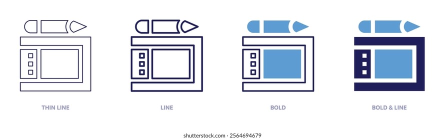 Tablet courses icon in 4 different styles. Thin Line, Line, Bold, and Bold Line. Duotone style. Editable stroke.