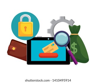 tablet with credit card and ecommerce icons
