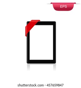 tablet with curled corner, advertisement, graphic design, vector illustration