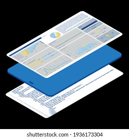 Tablet. Dashboard. Graphs and diagrams. Tablet application. Charts