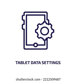 Tablet Data Settings Icon From Computer Collection. Thin Linear Tablet Data Settings, Technology, Data Outline Icon Isolated On White Background. Line Vector Tablet Data Settings Sign, Symbol For Web 