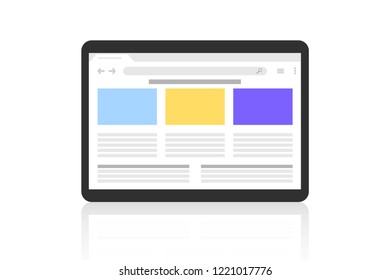 A tablet with a depicted web site on the screen. White background and shadow.