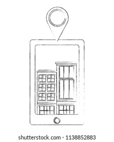 tablet device with buildings structures and pin location