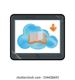 tablet device with ebook icon on screen over white background. electronic book concept. colorful and sketch design. vector illustration