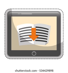 tablet device with ebook icon on screen over white background. electronic book concept. colorful design. vector illustration