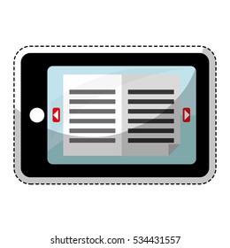 tablet device with ebook icon over white background. electronic book concept. colorful design. vector illustration