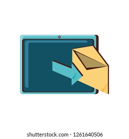 tablet device with envelope mail and arrow