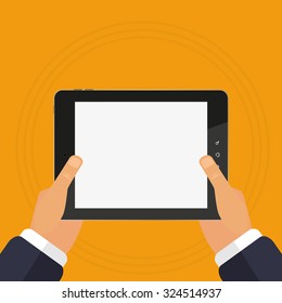 The tablet device is in the hands of touch
