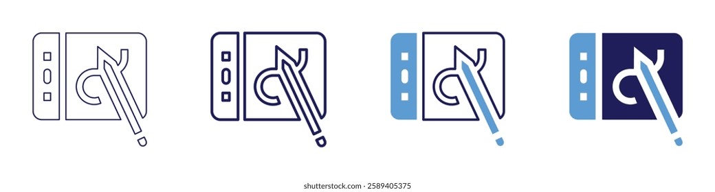 Tablet device icon in 4 different styles. Thin Line, Line, Bold Line, Duotone. Duotone style. Editable stroke.